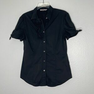 Red Valentino Short Sleeve Black Stretch Button Down Buds Shirt Top Size 42 US 6